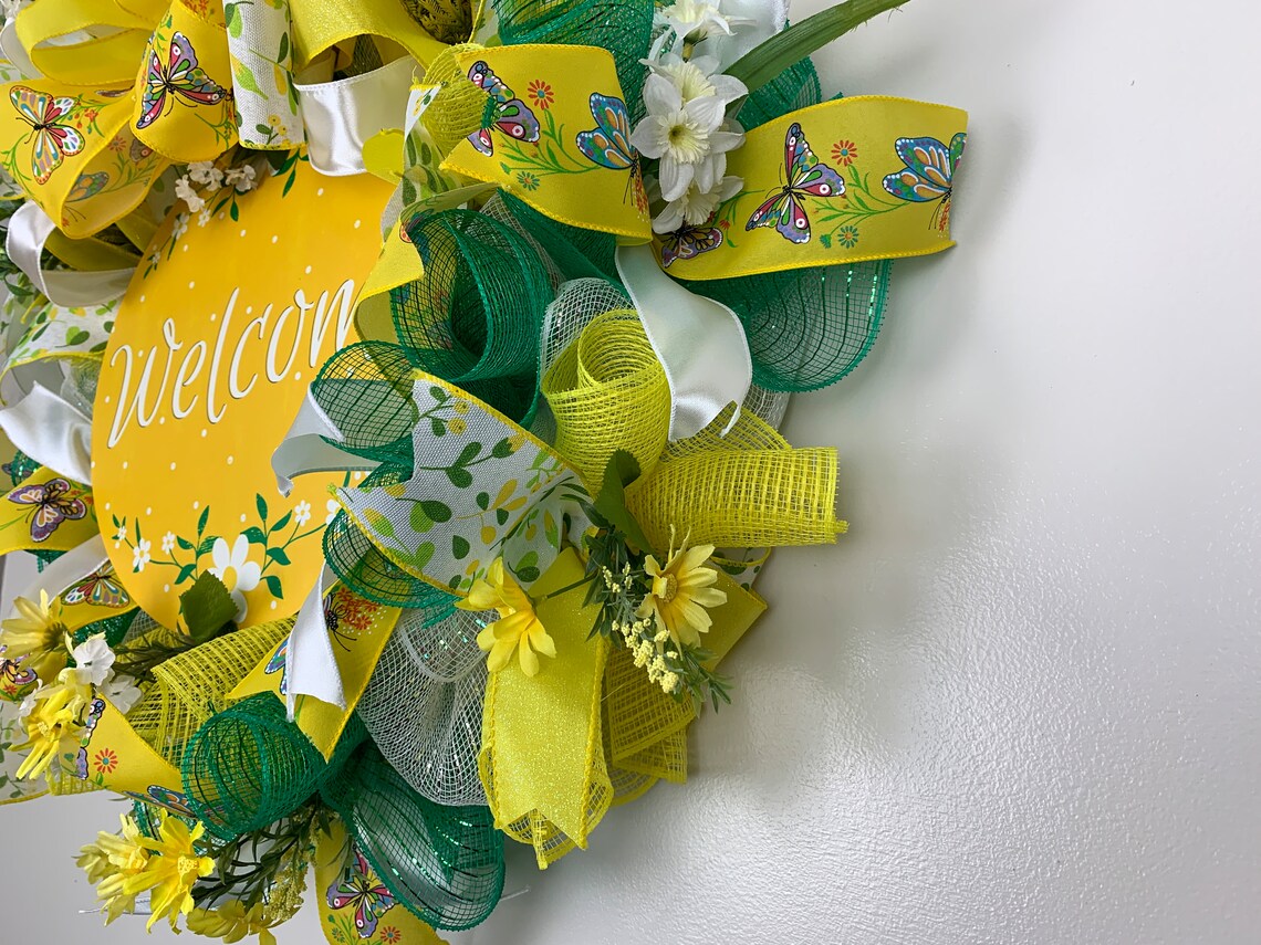 Yellow Daisy Wreath Spring Daisy Wreath Yellow Front Door Etsy