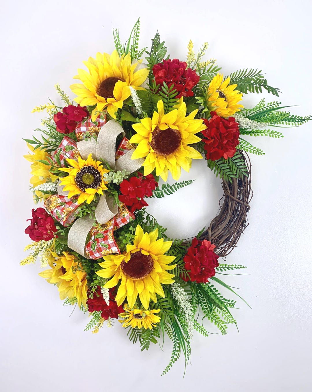Sunflower Wreath for Front Door, Summer Grapevine Wreath, Red and ...