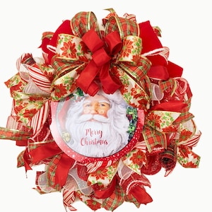 Christmas Wreath, Santa Wreath, Red Santa Wreath, Wreath for Front Door, Christmas Decor, Santa Decor, Mesh Wreath, Traditional Santa Gift