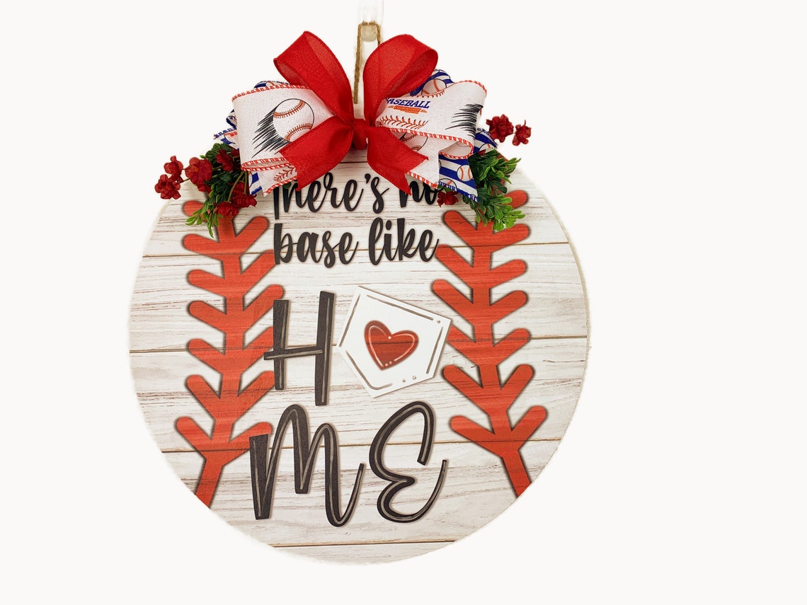 Baseball Door Hanger Spring Front Door Wood Round Summer Etsy