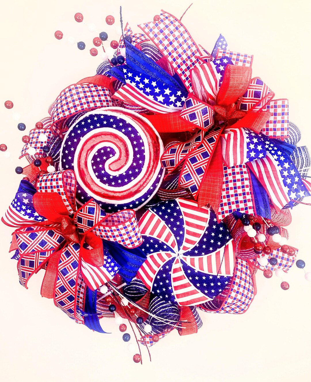 Patriotic Deco Mesh Wreath, 4th of July Candy Swirl Wreath, Red White ...