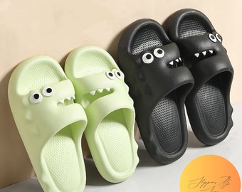 Cute Dinosaur Slippers | Sliders | For Men & Women | Adorable Footwear | Unisex | Summer Footwear | Black, Green, White, Yellow | Cartoon