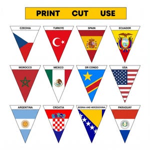 Printable Flags PDF 121 World Cup Flags Football Soccer Party Decoration Banner | Instant Download