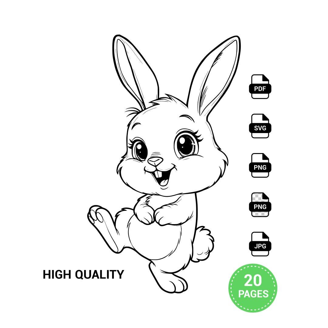 20 Rabbit Coloring Pages for Kids, Preschool Activity Book (instant ...