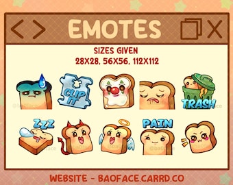 BREAD EMOTES Version 4 | 10 + 4 Silly Toast and Bread Emotes for Twitch and Discord | Toasty Streaming Emote Bundle