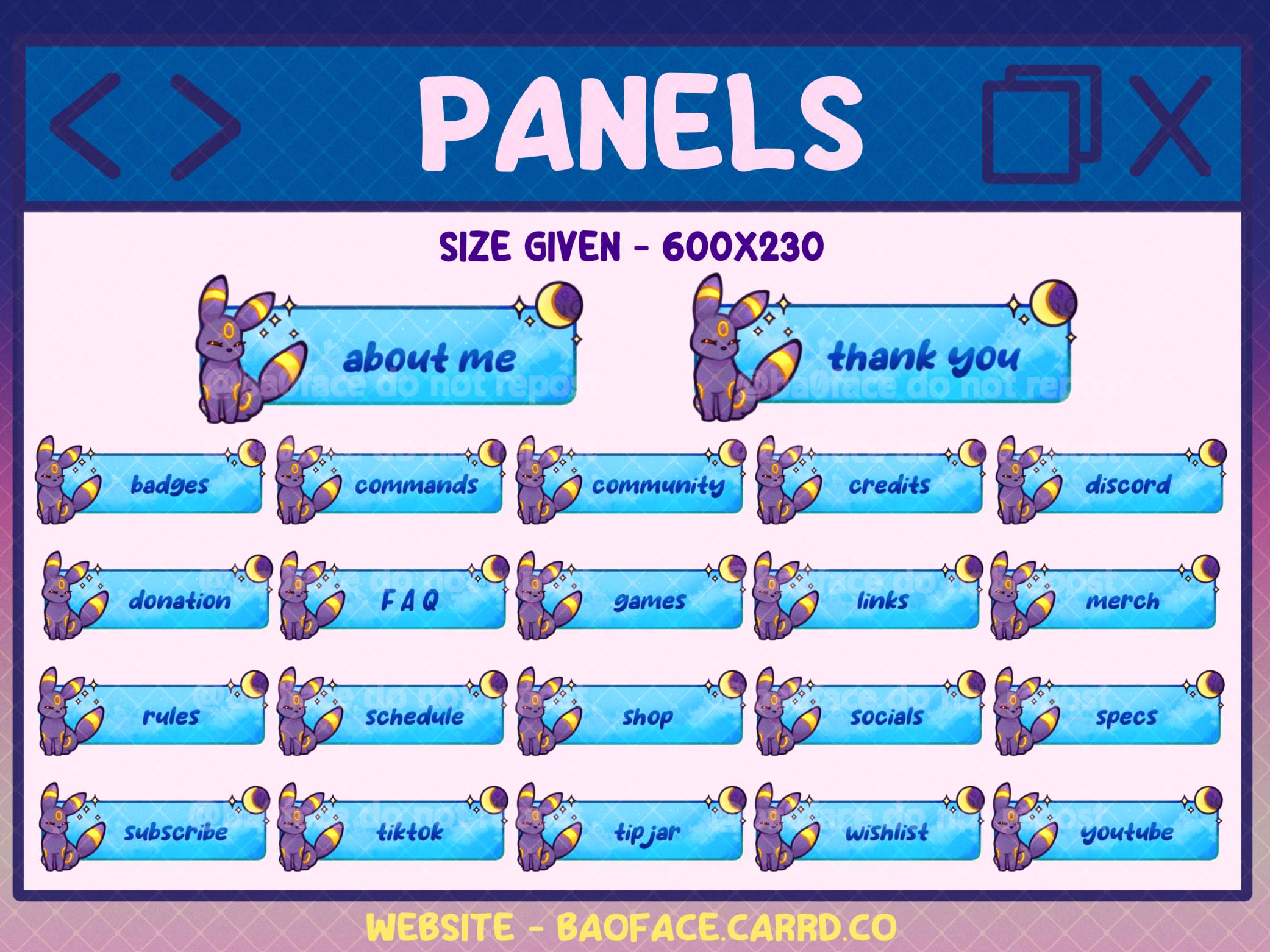 POKEMON PANELS | 22 Umbreon Eeveelution Theme Panels for Twitch (day ...