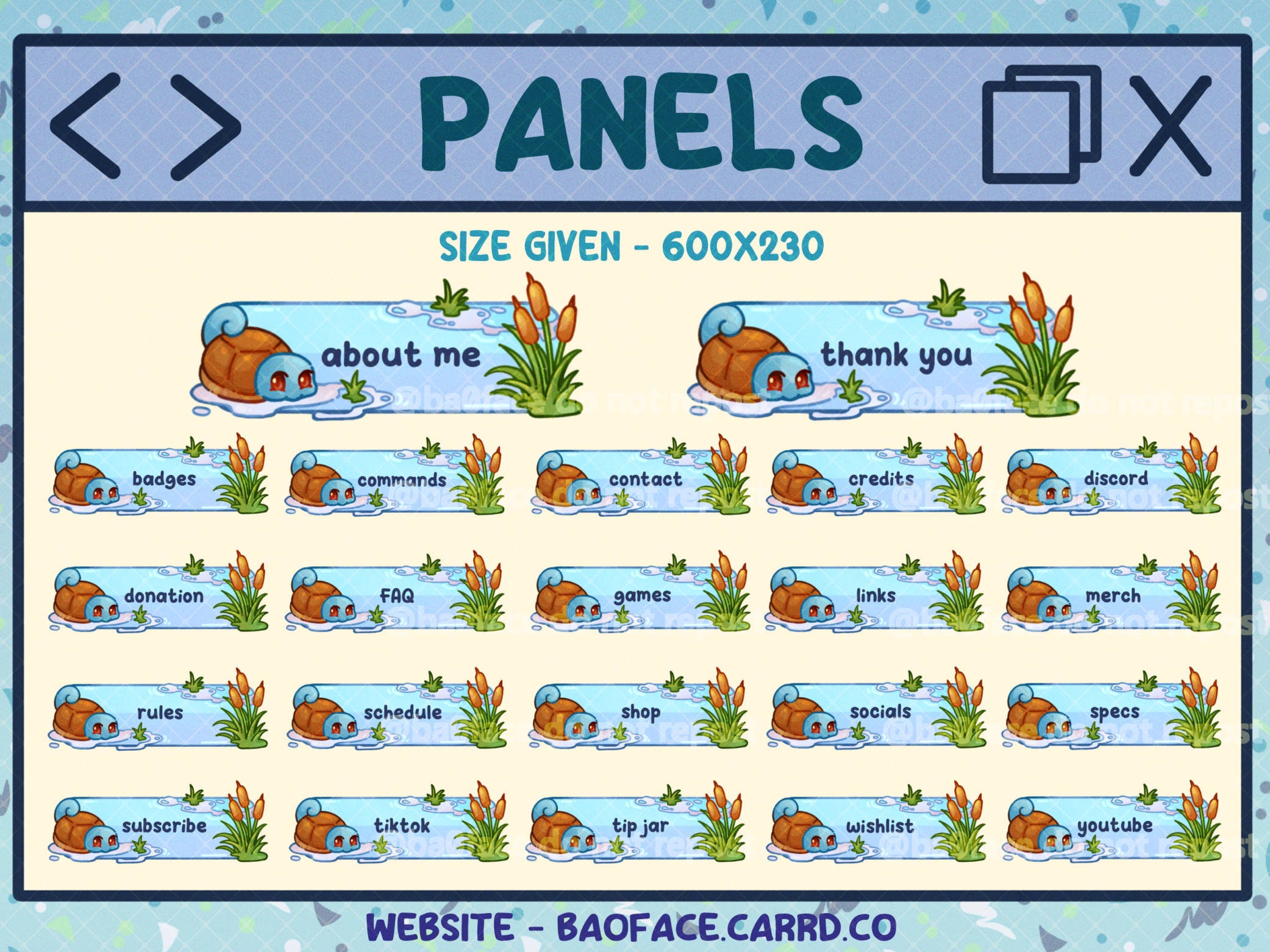 STARTER POKEMON PANELS | 22 Squirtle and Water Theme Panels for Twitch ...