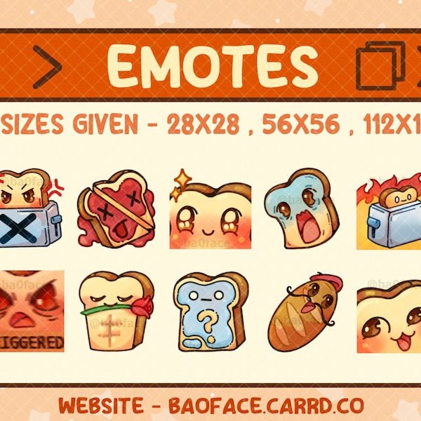 BREAD EMOTES Version 2 | 10+2 Cute Toast and Bread Emotes for Twitch and Discord | Cozy Streaming Emote Bundle