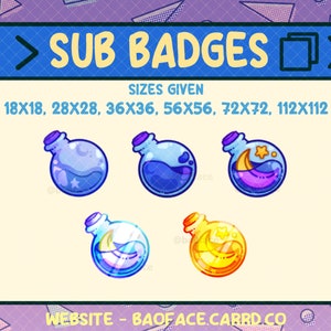 MAGIC POTION BADGES | 5 Blue Witchy Mystic Icons to use for Sub-Bit Badges or Channel Points for Stream