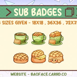 TEA TIME BADGES| 6 (Not too) Sweet Milk Tea Melonpan Turtle Sub Badges for Stream | Cozy Streaming Bundle