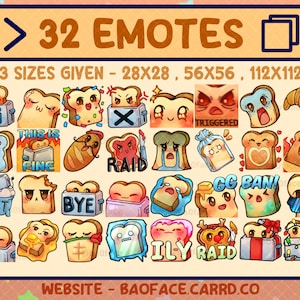 BIG BREAD BUNDLE 1 / 32 Emote divertenti di pane tostato e pane per Twitch e Discord / Pacchetto di emote di streaming Toasty