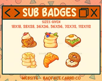BREAKFAST & BRUNCH BADGES | 6 Cozy and Toasty Icons to use for Sub-Bit Badges or Channel Points for Stream