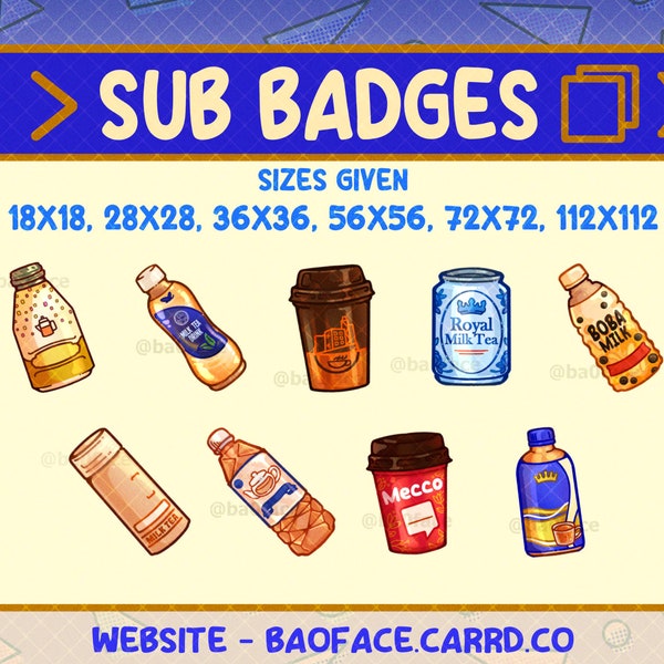 HYDRATE BADGES - Milk Tea Edition | 9 + 2 Icons to use for Sub-Bit Badges or Channel Points for Stream