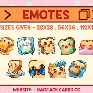 BREAD EMOTES Version 3 | 9 + 4 Fun Toast and Bread Emotes for Twitch and Discord | Toasty Streaming Emote Bundle