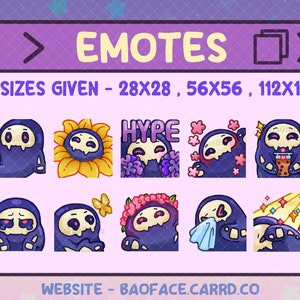 GHOSTIE EMOTES Version 2 | 10+1 Adorable and Spring Ghost Skull Emotes for Twitch and Discord | Cute Goth Streaming Emote Bundle