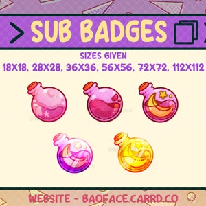 MAGIC POTION BADGES | 5 Pink Magical Girl Icons to use for Sub-Bit Badges or Channel Points for Stream