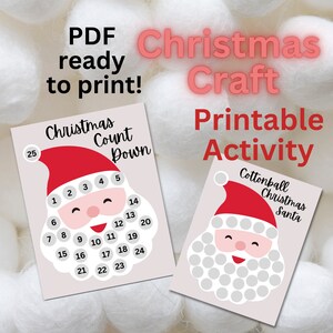 Cuenta regresiva de manualidades navideñas para pegar bolas de algodón en la barba de Papá Noel Actividad de fiesta de Navidad Calendario de Adviento imprimible Descarga instantánea