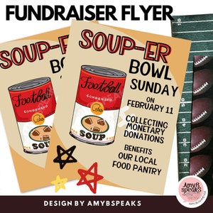 Volante del domingo de Souper Bowl para la plantilla del gran partido de fútbol americano Póster para recaudar fondos