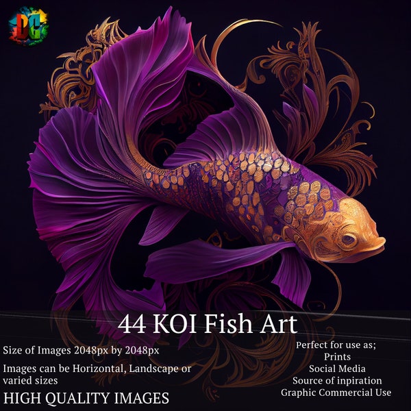 44 KOI Fisk Print ,Fish Art, Koi Print, Koi Painting, Koi Art Print Vibrant, and Exciting Designs for Print and Digital Use, Unique Wall Art
