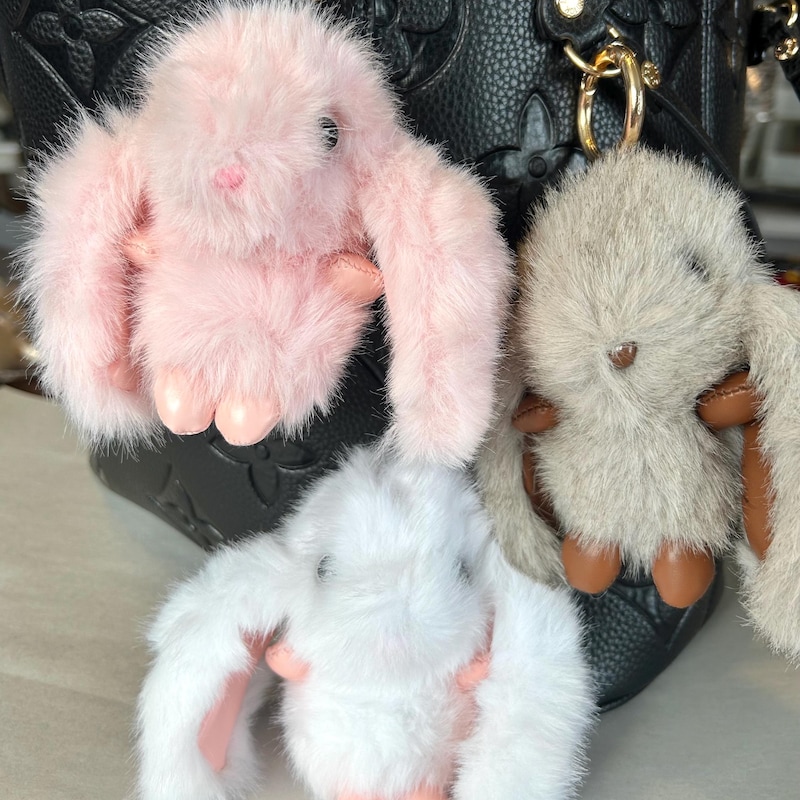Rabbit Fur Bunny Keychain - Etsy