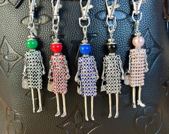 Designer Dress Keychain: Rhinestone Purse Charm, Backpack Zipper Pull,Bag Hanger,Easter Basket Filler