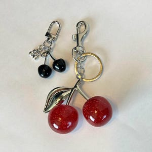 Red Cherry KeyChain,Black Cherry Purse Bag Charms,Zipper Pulls,Rhinestone Purse Hanger,Designer Decor,Cute Backpack Charm,Bougie Cherries