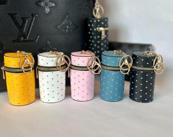 PU Leather Bucket Keychain: Mini Lipstick Coin Purse, Handbag Charm,Zipper Pull, Easter Basket Filler