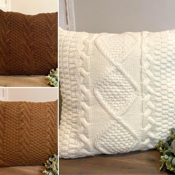 18x18 Sweater Cable Knit Pillow Covers,3 Colors,Throw Pillow Cover,Sofa Seat Accent Pillow,Bed Decorative Pillow,Soft Textured Case Linen,