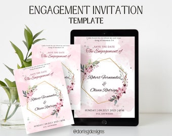 Watercolor Engagement Invitation Template |Editable Template