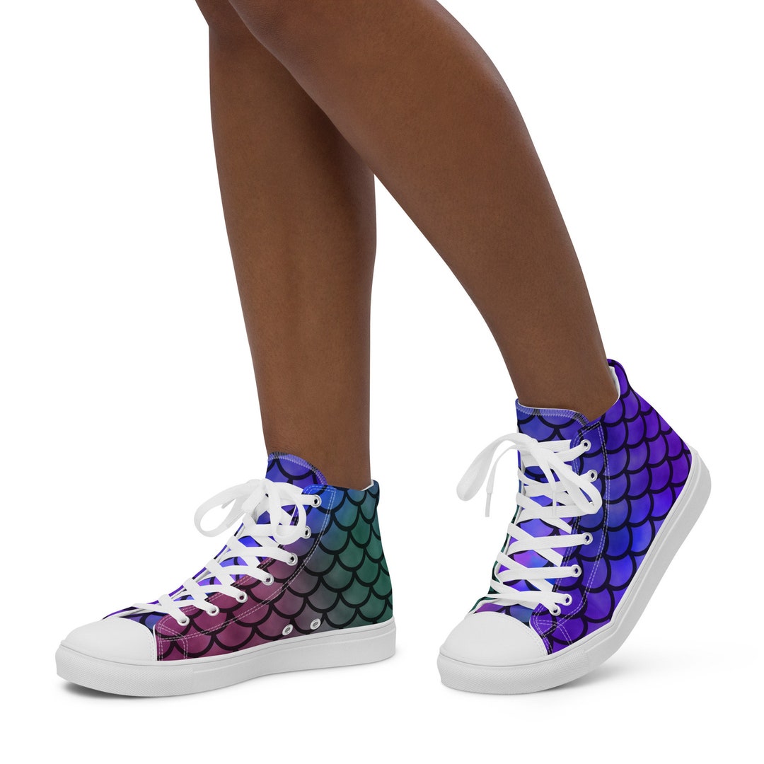 Mermaid Scales Teal Green Pattern Print Black Sneaker Shoes For Men Women main image 1