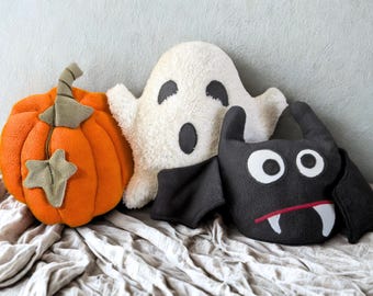 Halloween-Dekor-Bundle; Kürbis, Fledermaus, Geist Kissen Set Handgemachtes Plüschtier