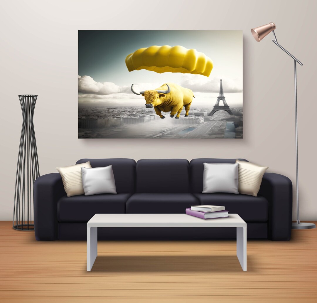 Bull Canvas Wall Art Paris Decor Bull Farm Animal Rustic Wall Etsy