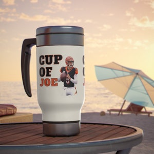 Joe Burrow Travel Mug | “Cup of Joe” Stainless Steel Coffee Tumbler | Bengals Fan Gift | 14oz Gameday Travel Cup | NFL Drinkware