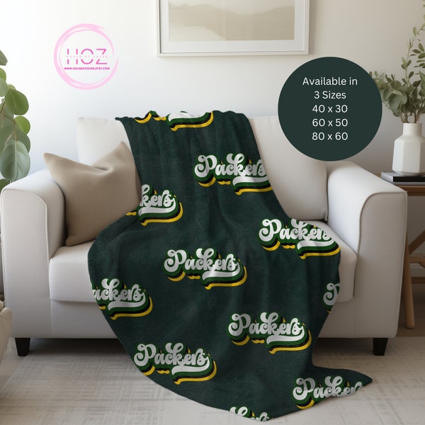 Packers Soft Plush Couch Blanket, Minky Football Blanket, Greenbay Football Velveteen Microfiber Blanket, Sunday football playoff green gold