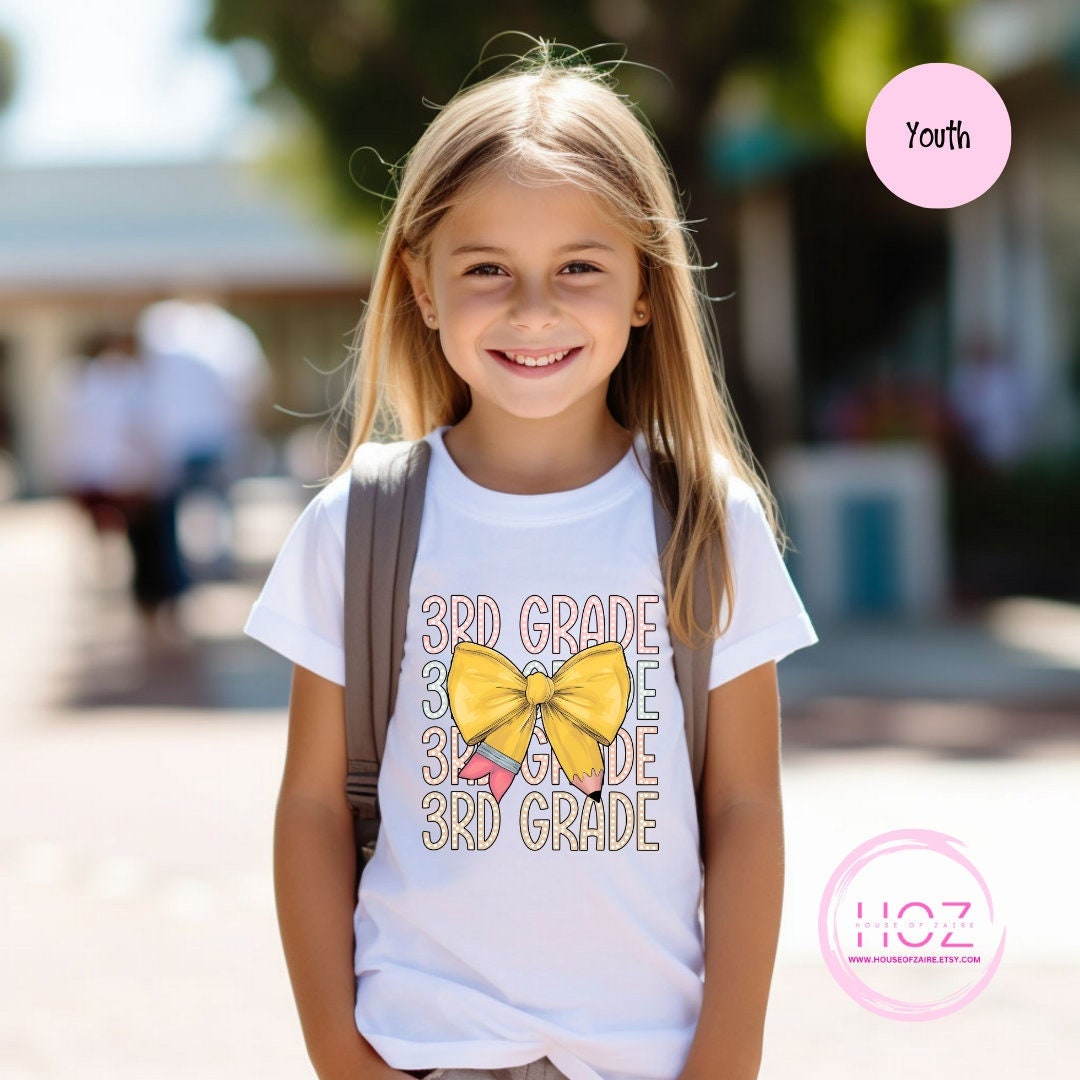 3rd Grade Back to School Shirt, Pencil Bow Kids Tshirt