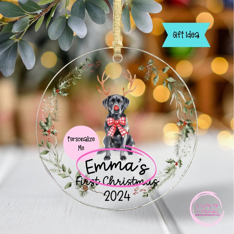 Christmas Dog Ornament, Custom Name Ornament, Dog's First Christmas