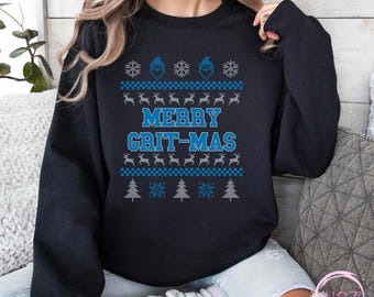 Detroit Football Christmas Sweater, Retro "Grit-Mas" Sweatshirt