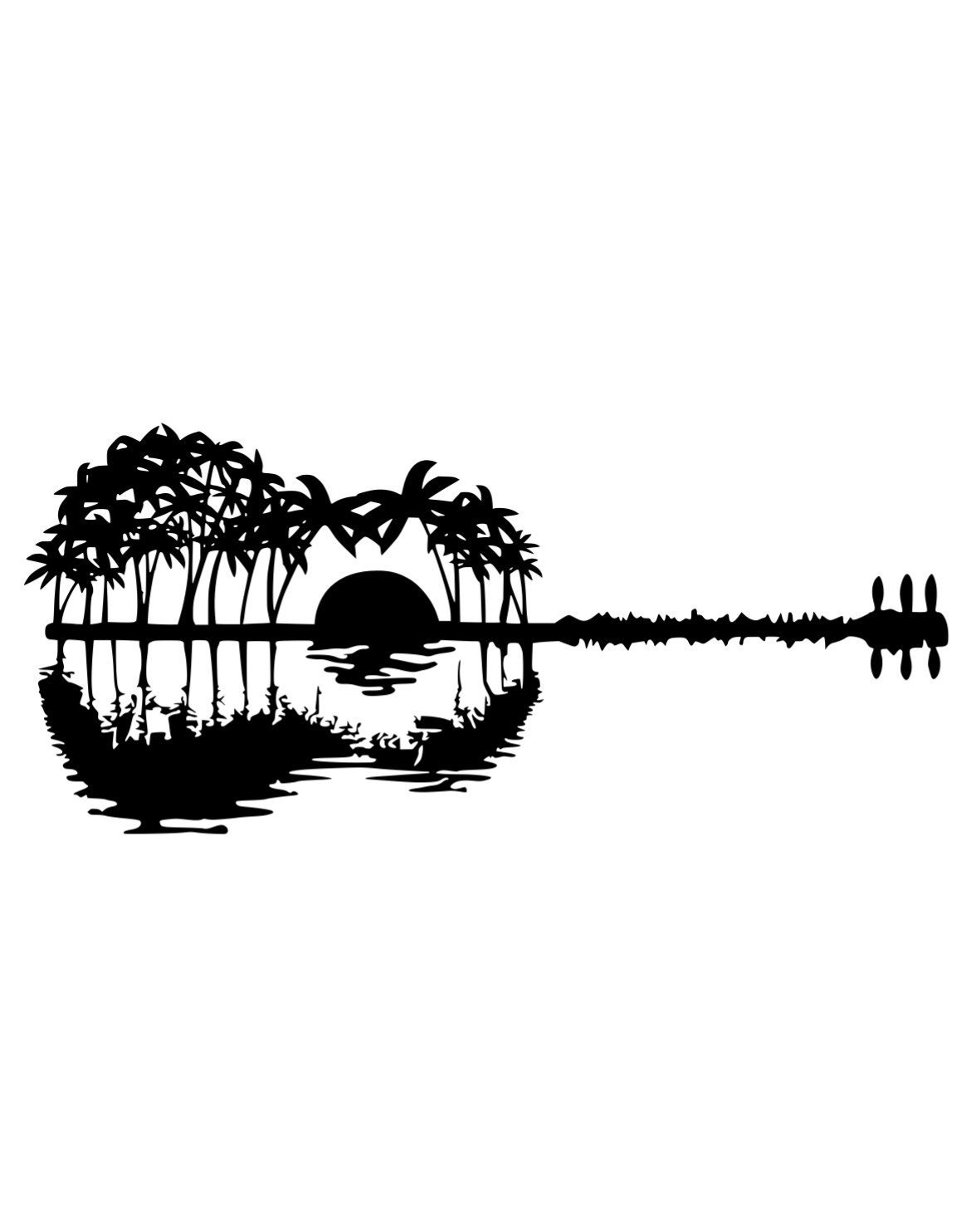 Guitar Sunset Trees Reflection Beach Theme SVG Digital Download Music ...
