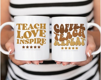 Teach, Love, Inspire, Coffee, Teach, Repeat Mug, Teacher Mug, Gift for Teacher, Gifts for Teacher, Teacher Mugs, Coffee Mug, Mugs, 11oz