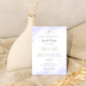 Invitación de bautismo azul, invitación de bautizo de niño, plantilla editable, bautismo de niño, descarga digital, tarjeta de bautismo personalizable