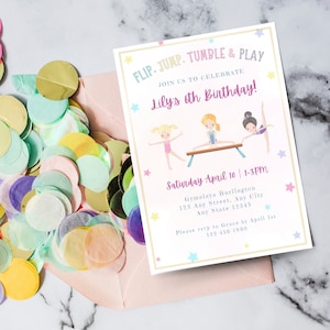 Editable Gymnastics Party Invitation, Gymnastics Birthday Party, Gymnastics Thank You Tag, Printable Gymnastics Invite, Digital Invite