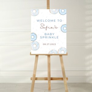 Blue Donut Baby Sprinkle Welcome Sign: Editable Template (PDF, PNG