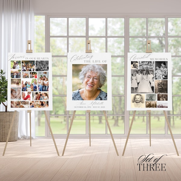 Funeral Photo Collage Sign Set Templates, Printable Funeral Welcome Sign, Celebration of Life, In Loving Memory, Memorial Poster Size