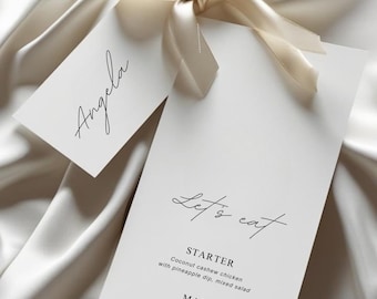Minimalist Wedding Menu & Place Card Bundle, Elegant Wedding Menus, Modern Minimal Editable Menu Card for Wedding, Personalised Wedding Menu