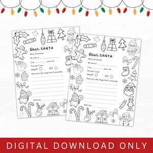 Página para colorear Carta a Santa, Carta imprimible de Querido Santa, Lista de deseos de Navidad, Página para colorear de Navidad, Plantilla de actividades navideñas para niños