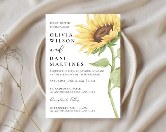 Sunflower Wedding Stationery, Sunflower Wedding Invitation Set, Rustic Sunflower Wedding Invite, Digital Download, Editable Wedding Template