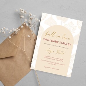 Fall In Love Baby Shower Invitation, Fall Theme Baby Shower Invite, Autumn Baby Shower, Fall Foliage Baby Shower, Editable Template