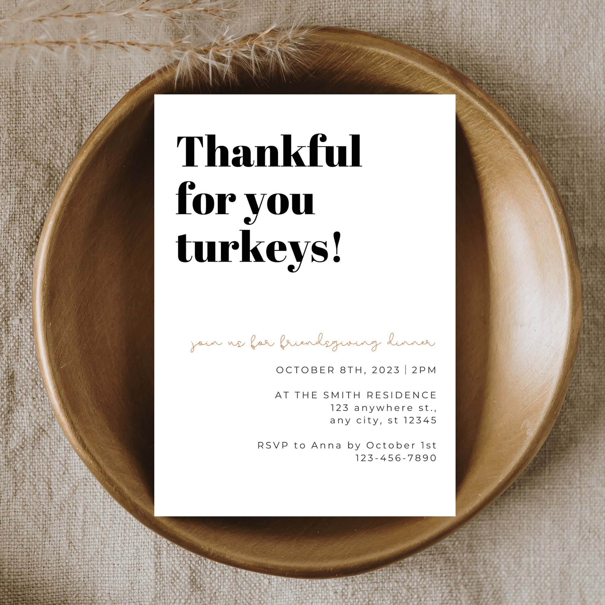 Thankful for You Turkeys Thanksgiving Invitation, Funny Friendsgiving  Invite, Editable Minimalist Thanksgiving Invitation, Digital Download - Etsy, image size:2000x2000