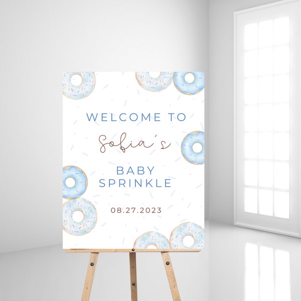 Blue Donut Baby Sprinkle Welcome Sign, Donuts Boy Baby Sprinkle Welcome Sign, Printable Editable Template, Instant Download, PDF, PNG, JPEG