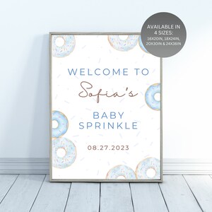 Blue Donut Baby Sprinkle Welcome Sign: Editable Template (PDF, PNG